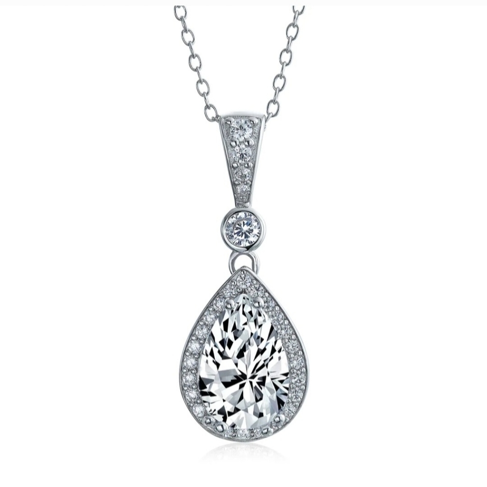NEW Sterling Silver Diamond Teardrop Necklace